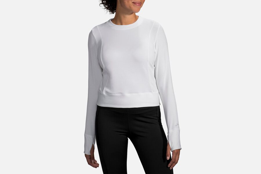 Womens Brooks Notch Thermal Long Sleeve Tops White | 864079-PKF